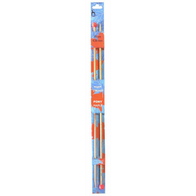MAPLE K/P 35CMX4.50 - Knitting Pins: Single-Ended: Maple: Hand-Painted Knobs: 35cm x 4.50mm - Pony
