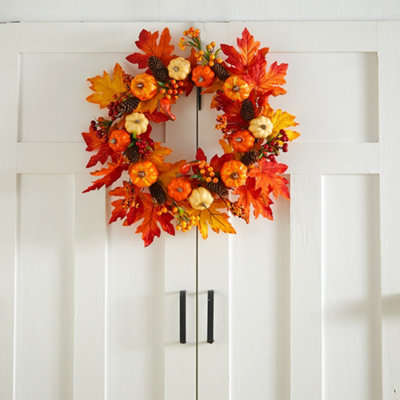 Maple Leaf Pumpkin Autumn Halloween Christmas Wreath with LED Light 60 cm Price Comparisons | Compare The Build