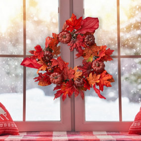 Maple Leaf Wreath Artificial Wreath Decoration with LED Light 40cm