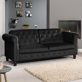 Maplewood Velvet Chesterfield Style Click-Clack Reclining Sofa Bed - Black