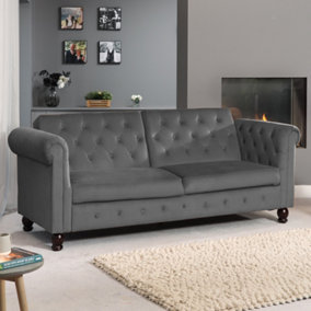 Maplewood Velvet Chesterfield Style Click-Clack Reclining Sofa Bed - Grey