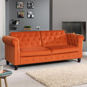 Maplewood Velvet Chesterfield Style Click-Clack Reclining Sofa Bed - Orange