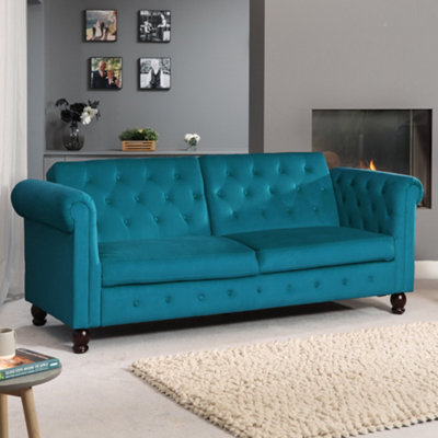 Maplewood Velvet Chesterfield Style Click Clack Reclining Sofa Bed Teal