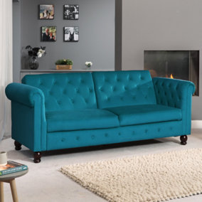 Maplewood Velvet Chesterfield Style Click-Clack Reclining Sofa Bed - Teal