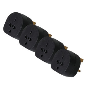 Maplin Tourist to UK Travel Adapter - Black, Pack of 4