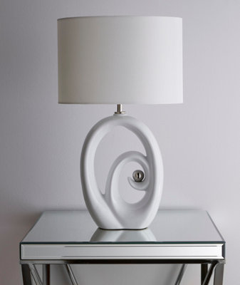 Mara 52cm White Ceramic Table Lamp With Matching White Shade