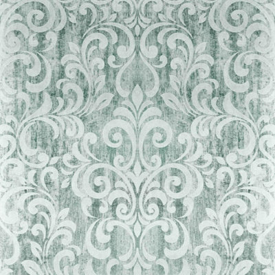 Mara Damask Duck Egg Wallpaper Foil Textured Heavyweight Vinyl Washable