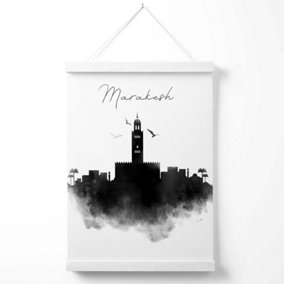 Marakesh Watercolour Skyline City Poster with Hanger / 33cm / White