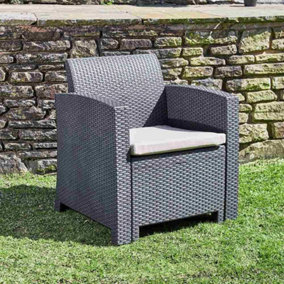 Marbella 2-Seater Rattan Armchair Furniture Set with Coffee Table - Graphite