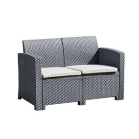 Marbella 2-Seater Rattan Effect Garden Sofa in Graphite with Cream Cushions