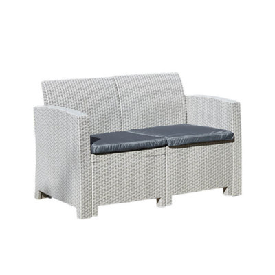 Marbella 2-Seater Rattan Effect Sofa in Grey with Cushions
