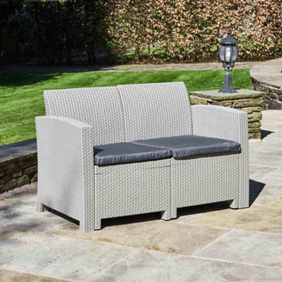 Marbella 2-Seater Rattan Effect Sofa in Grey with Cushions