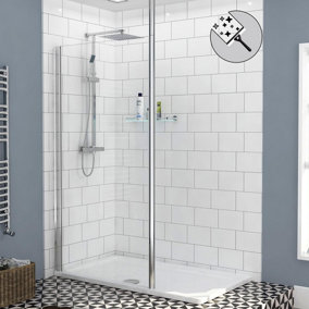Marbella 760mm Walk in Wet Room Shower Enclosure Screen with Ceiling Post 8mm Easy Clean Nano Glass