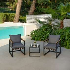 Marbella Black Garden Balcony Set with Grey Cushions