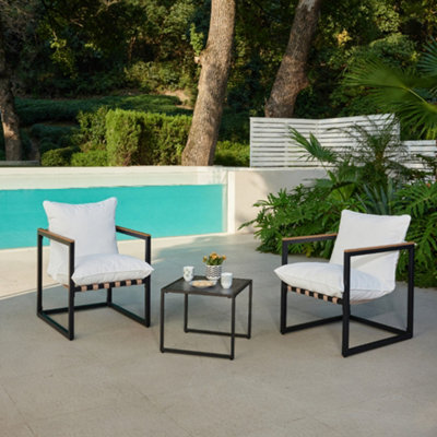 Marbella Black Garden Balcony Set with Ivory Cushions