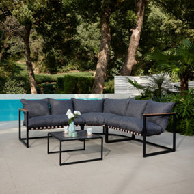 Marbella Black Garden Corner Set with Grey Cushions