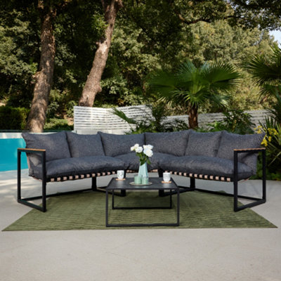 Marbella Black Garden Corner Set with Grey Cushions
