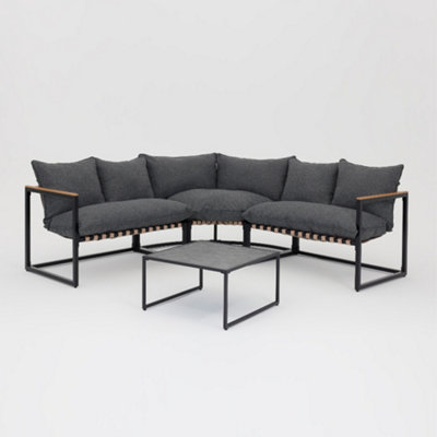 Marbella Black Garden Corner Set with Grey Cushions - 5