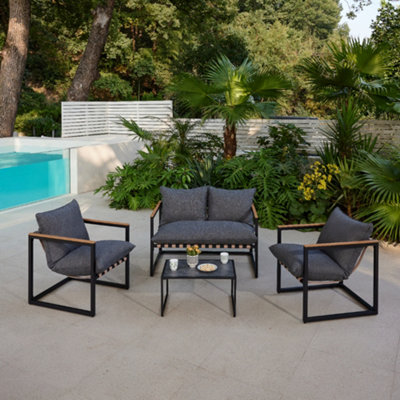Marbella Black Garden Lounge Set with Grey Cushions