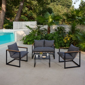 Marbella Black Garden Lounge Set with Grey Cushions
