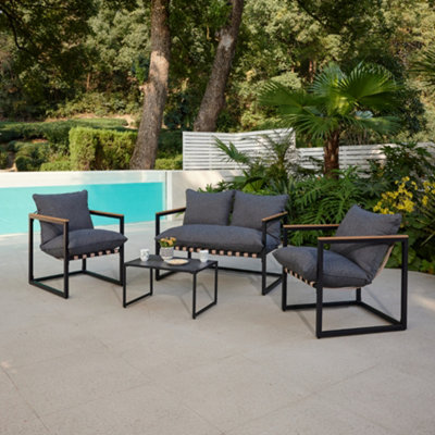 Marbella Black Garden Lounge Set with Grey Cushions