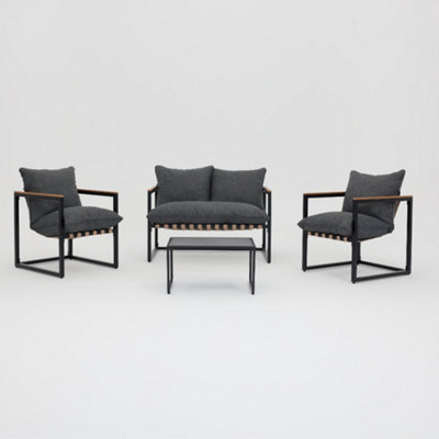 Marbella Black Garden Lounge Set with Grey Cushions - 3