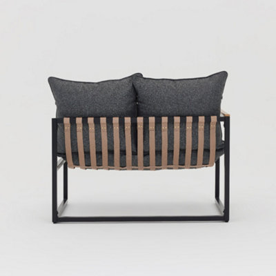 Marbella Black Garden Lounge Set with Grey Cushions - 6