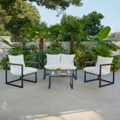 Marbella Black Garden Lounge Set with Ivory Cushions