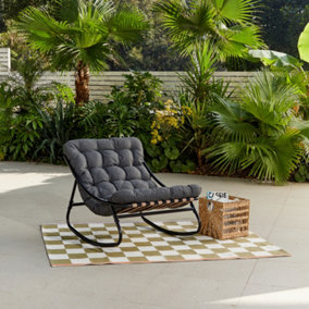 Marbella Black Rocking Chair, Dark Grey Cushions