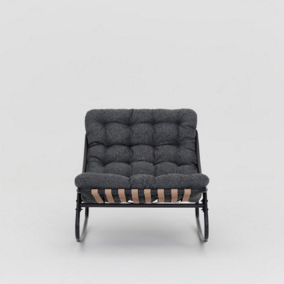 Marbella Black Rocking Chair, Dark Grey Cushions