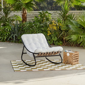 Marbella Black Rocking Chair, Ivory Cushions