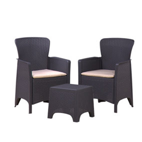 Marbella Rattan Effect 2-Seater Balcony Set in Graphite with Cream Cushions