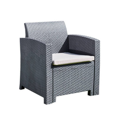 Marbella Rattan Effect Garden Armchair in Graphite with Cream Cushions