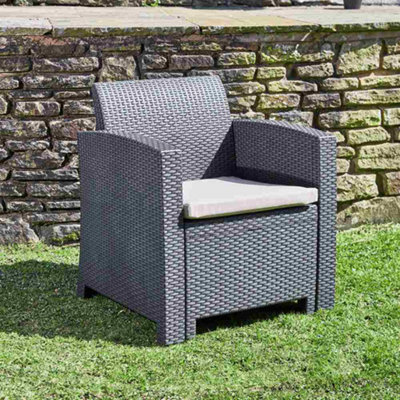Marbella Rattan Effect Garden Armchair in Graphite with Cream Cushions - 6