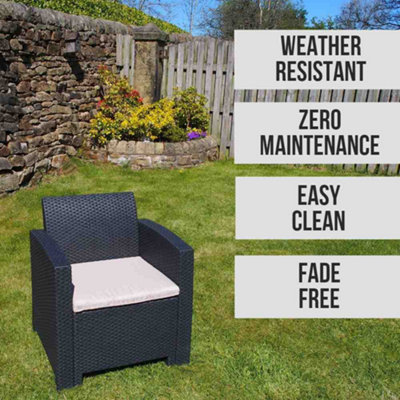 Marbella Rattan Effect Garden Armchair in Graphite with Cream Cushions - 4