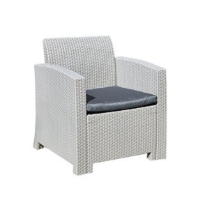 Marbella Rattan Effect Garden Armchair in Light Grey with Grey Cushion