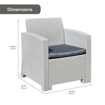Marbella Rattan Effect Garden Armchair in Light Grey with Grey Cushion - 6
