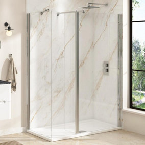 Marbella Walk in Wet Room Shower Enclosure with Stone Tray 1400 x 700mm & 300mm Flipper Panel 8mm Easy Clean Nano Glass