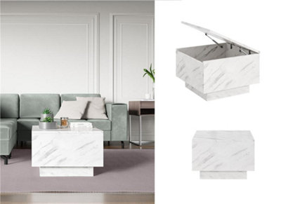 Marble Coffee Table White Marble Effect Lift Top Storage Square Side Table Moon