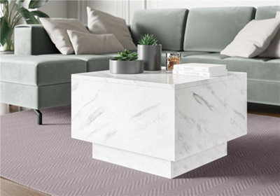 Marble Coffee Table White Marble Effect Lift Top Storage Square Side Table Moon