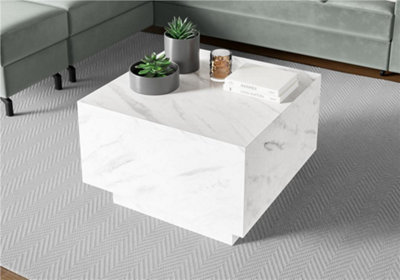 Marble Coffee Table White Marble Effect Lift Top Storage Square Side Table Moon