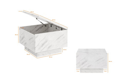 Marble Coffee Table White Marble Effect Lift Top Storage Square Side Table Moon