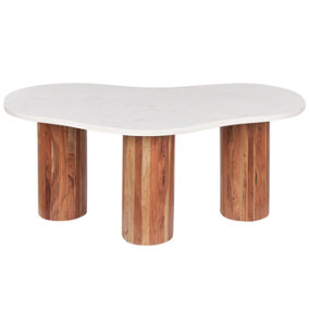Marble Coffee Table White with Light Wood CASABLANCA
