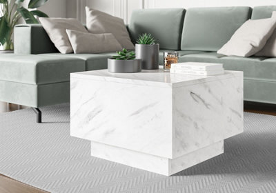 Marble Coffee Table with Storage White Marble Effect Lift Up Square Top Side Table Moon