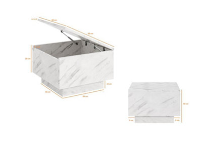 Marble Coffee Table with Storage White Marble Effect Lift Up Square Top Side Table Moon