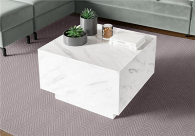 Marble Coffee Table with Storage White Marble Effect Lift Up Square Top Side Table Moon
