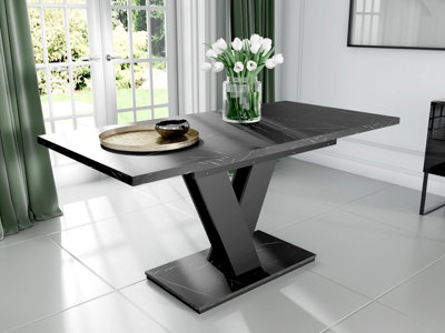 Marble Dining Table Black Extendable Marble Effect Top 120-160cm 6-8 Seater Cari