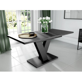 Marble Dining Table Black Extendable Marble Effect Top 120-160cm 6-8 Seater Cari