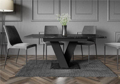 Marble Dining Table Extendable Black Marble Effect Dining Table Seats 6-8 Cari