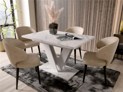 Marble Dining Table White Extendable Marble Effect Top 120 160cm 6 8 Seater - Cari